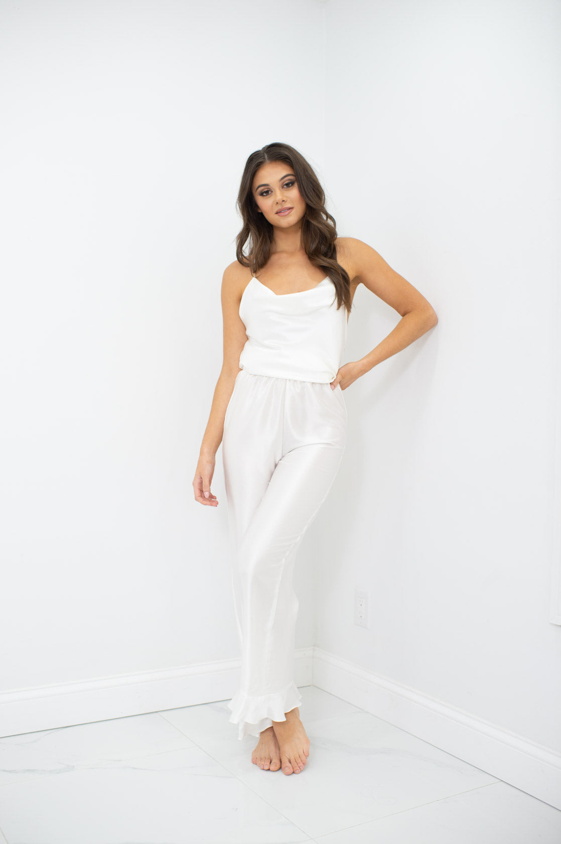 White Silk Co-Ord Top & Trouser Set – HighStreet